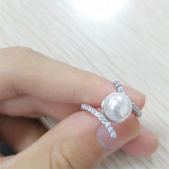 Sweet Beautiful Pearl CZ Twisted Anillos Elegant Silver Ring for Women, VIP562 - Picture 2 of 6